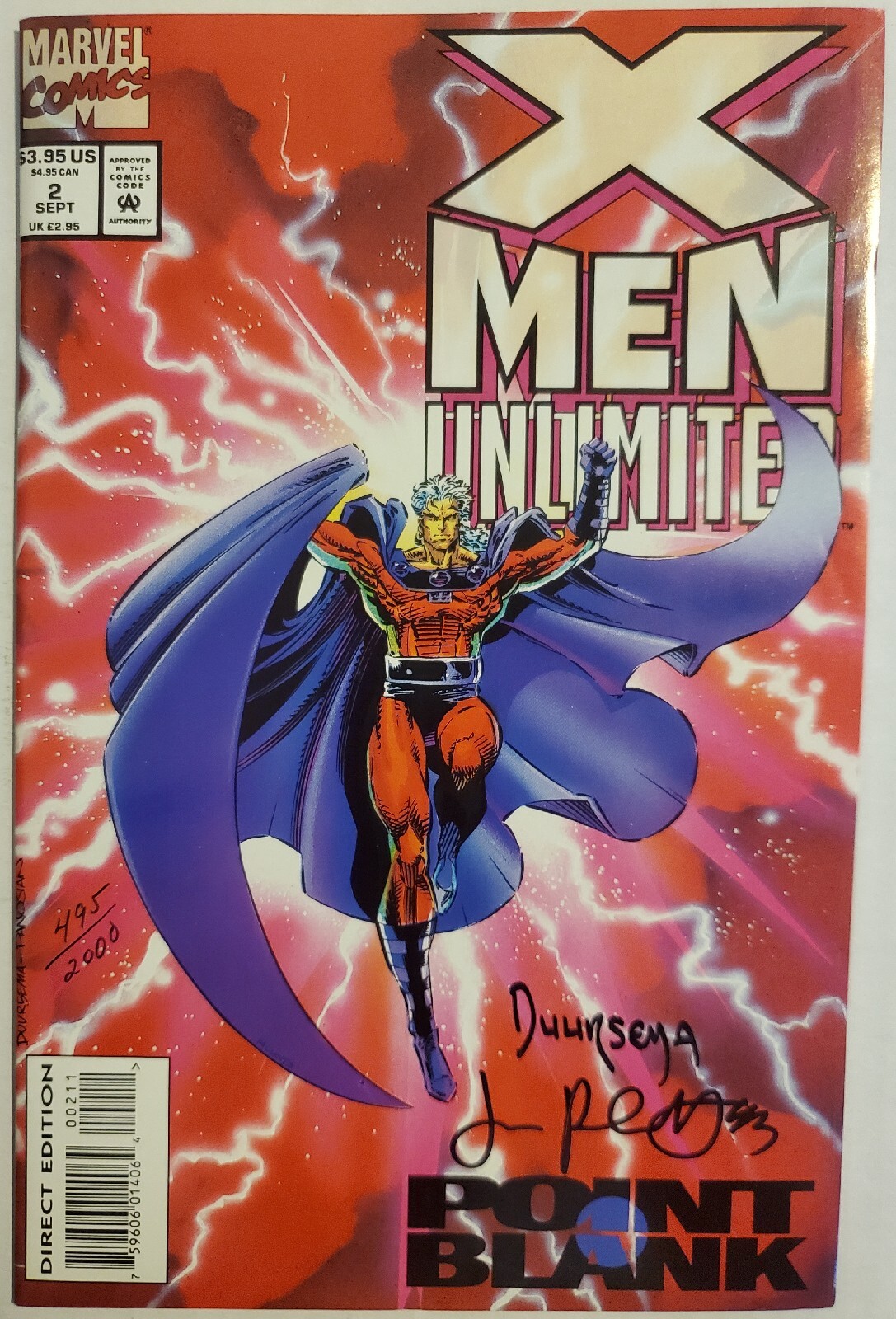 X-MEN UNLIMITED 2 1° STAMPA FIRMATA DA JAN DUURSEMA & JIMMY PALMIOTTI COA MAGNETO