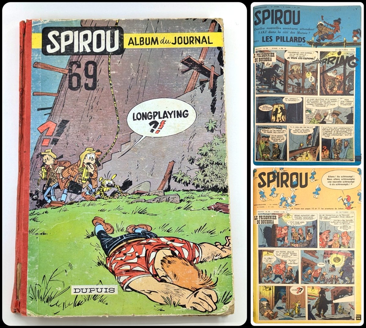 1958 Spirou 1071 / 1072 Puffi prima apparizione copertina 10 numeri album Du Journal 69