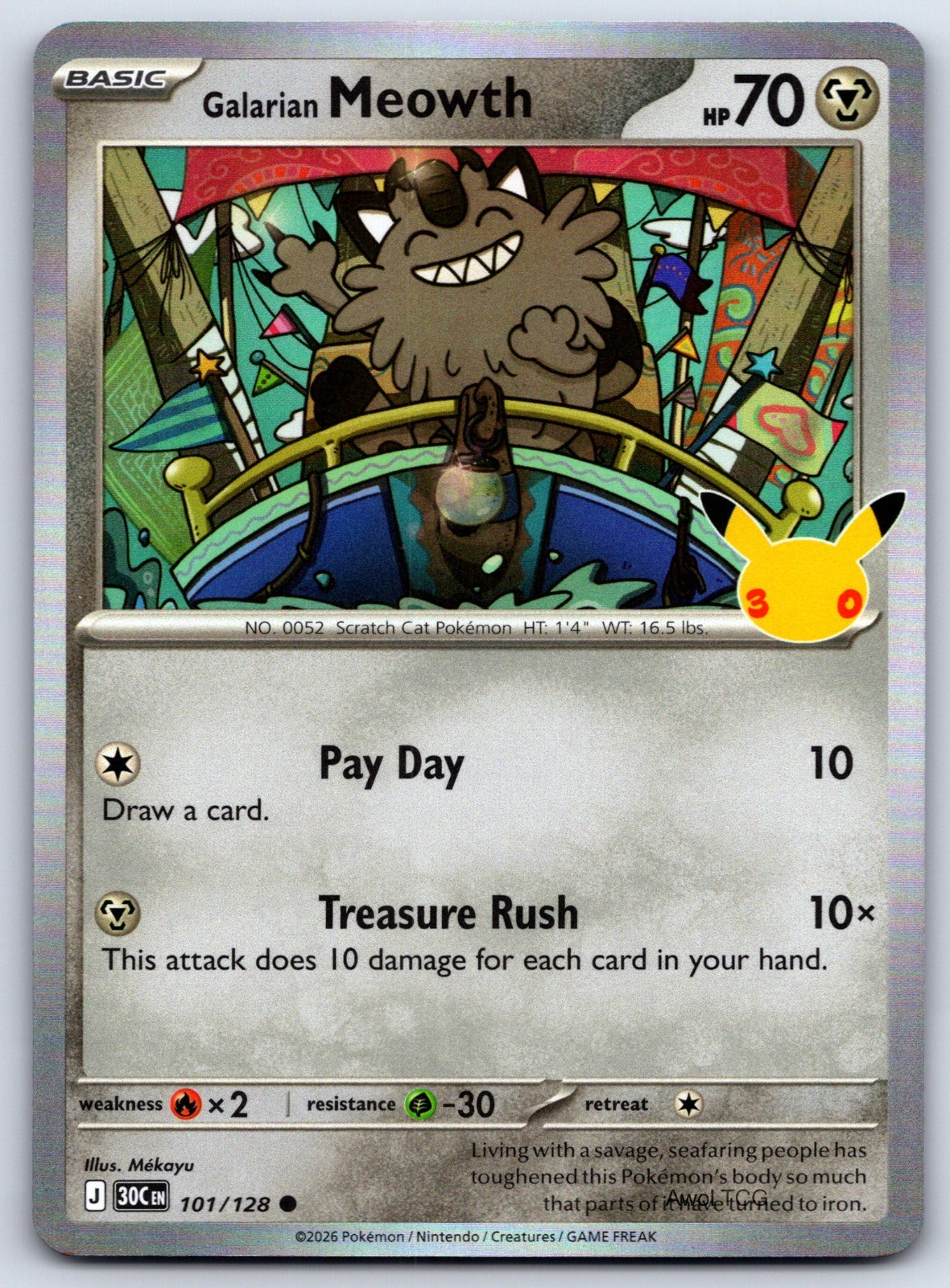 Galarian Meowth Holo 101/128 ME: 30° Celebrazione Comune quasi nuovo