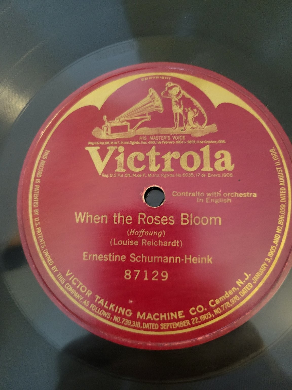 Ernestine Schumann-Heink - When the Roses Bloom 10" 78RPM Victrola Record