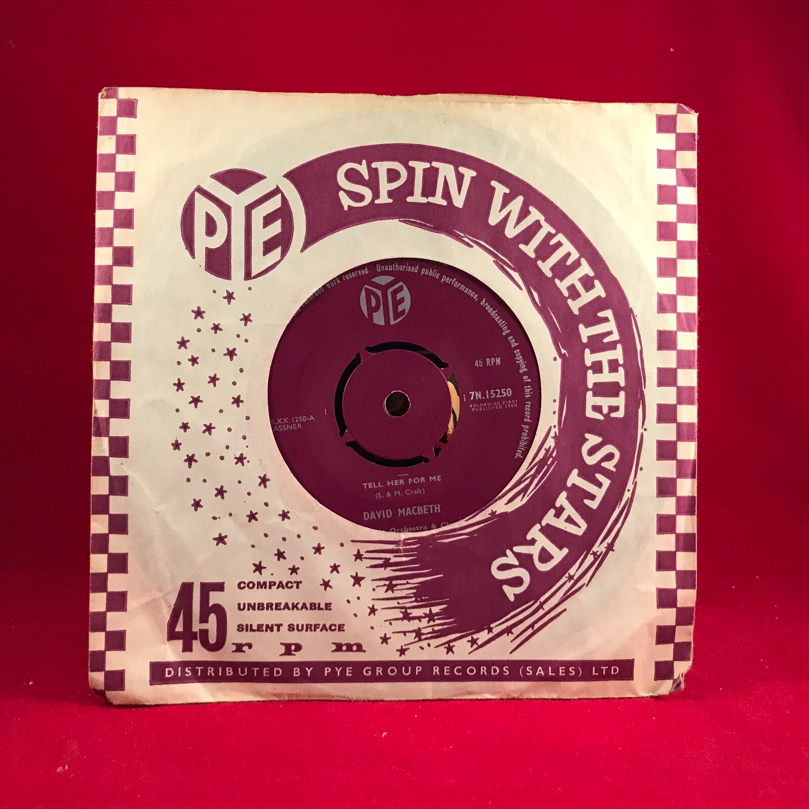 DAVID MACBETH Tell Her For Me 1960 UK 7" Vinyl single Livin' Dangerously 45