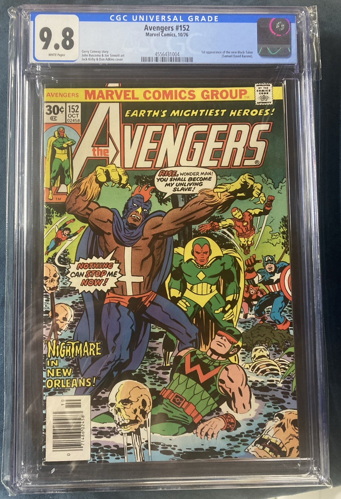 AVENGERS #152 CGC 9.8 1° Apparizione del Nuovo Black Talon Marvel Comics 1976 WP