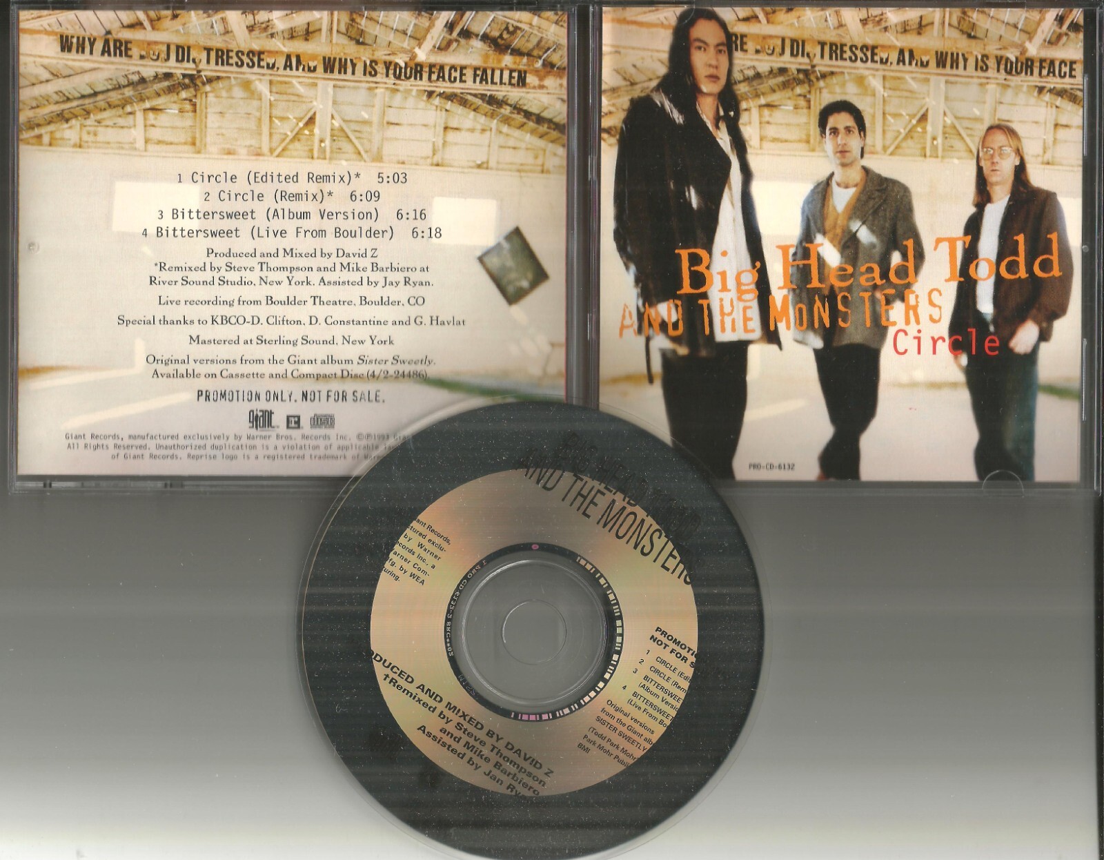 BIG HEAD TODD & THE MONSTERS Circle w/ REMIXES & LIVE trx PROMO DJ CD Single