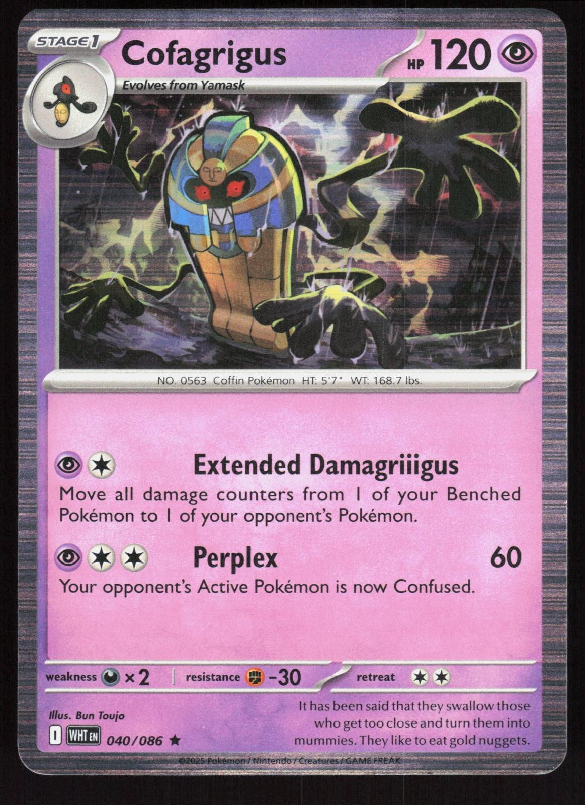 White Flare Cofagrigus 040/086 Holo Pokemon raro quasi nuovo/m