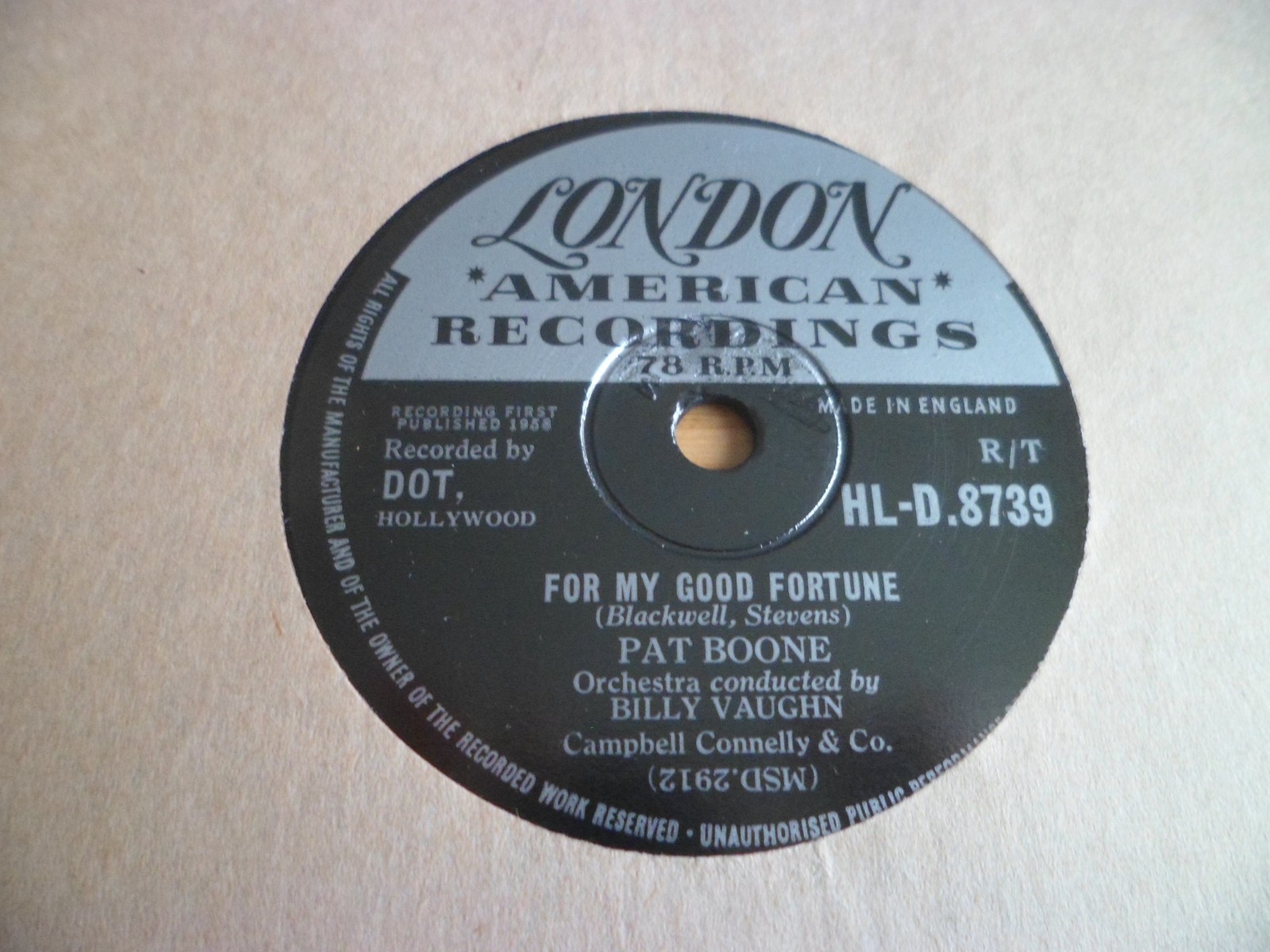 PAT BOONE: FOR MY GOOD FORTUNE 1958 LONDON 78RPM RARE EX++/NM SUPERB