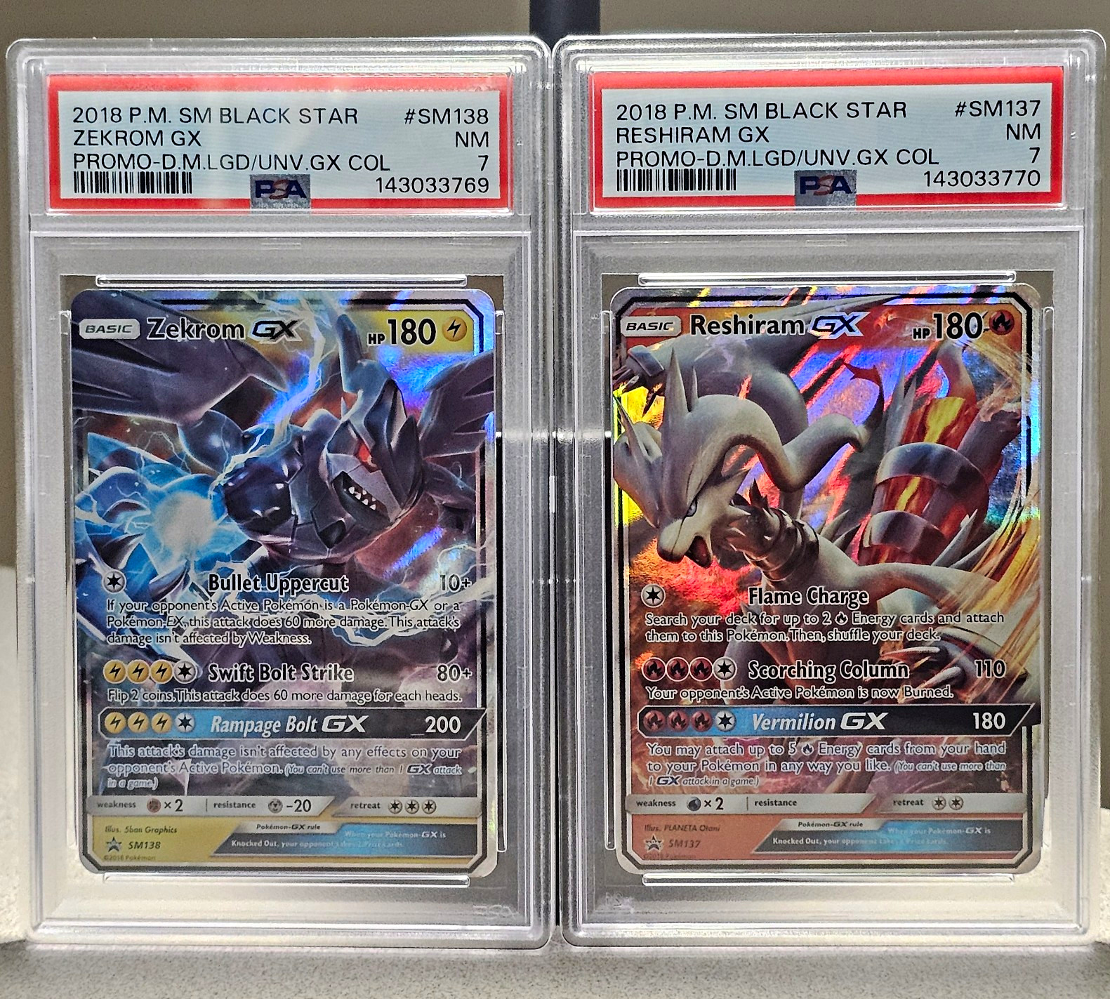 Pokemon SM Black Star Promo Zekrom GX SM138 Reshiram GX SM137 PSA 7 SEQUENZIALE