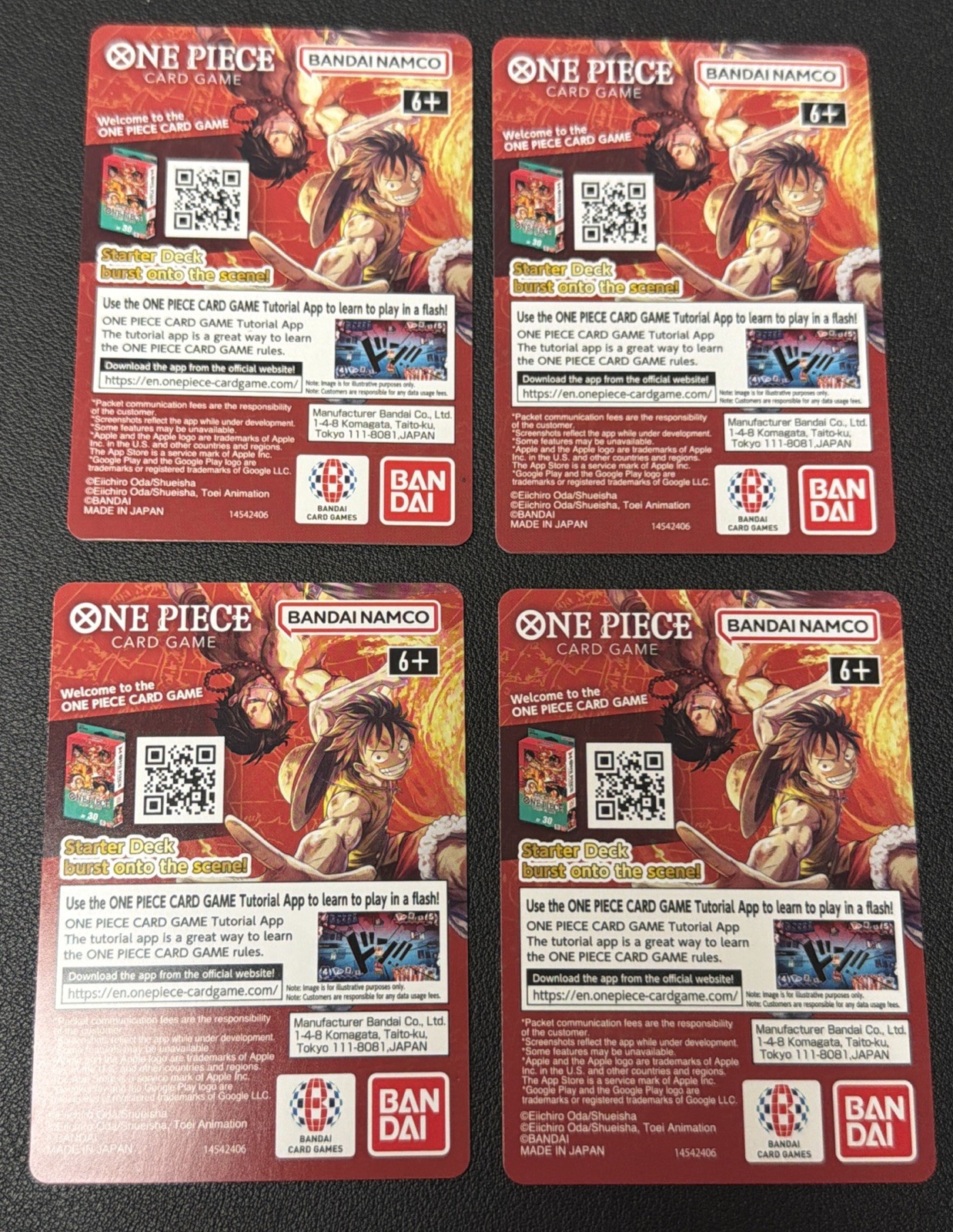 2026 One Piece x Dodgers Rufy DON QR carta promozionale solo inserto (lotto di 4) LEGGI V