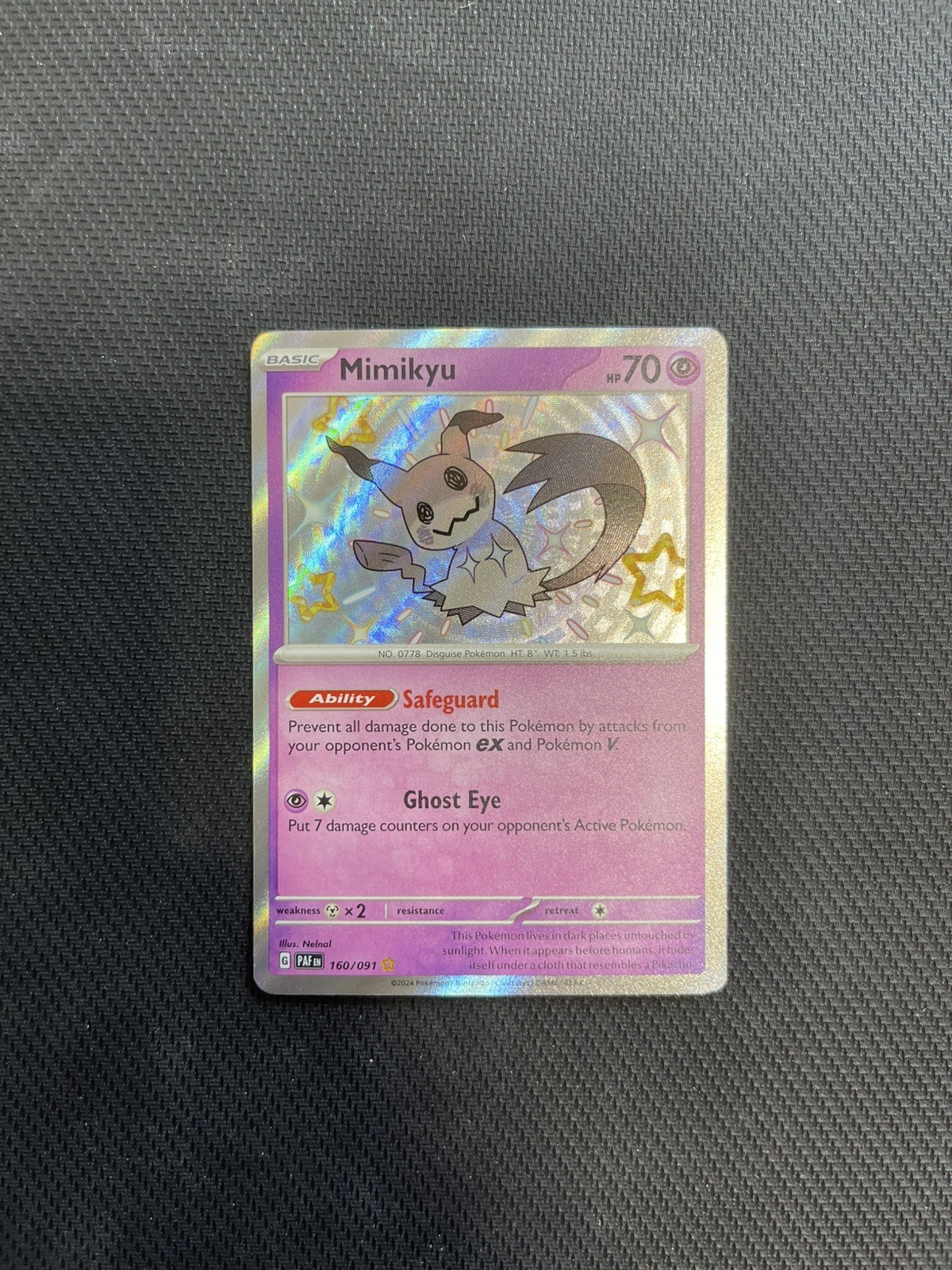 Mimikyu Holo Shiny Rare SV: Paldean Fates 160/091 quasi nuovo