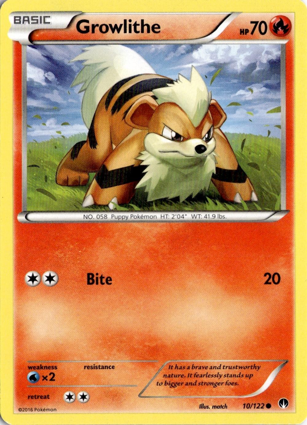 Pokemon Growlithe 10/122 punto di rottura comune giocato moderatamente
