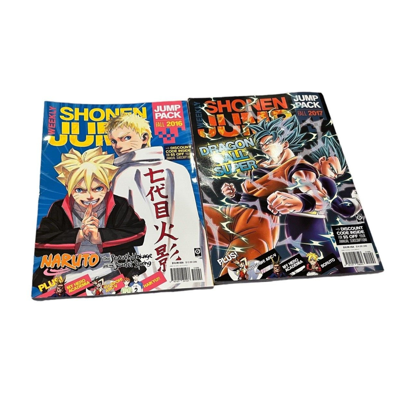 Lotto di 2 riviste Shonen Jump Manga Jananese autunno 2016 e 2017 Dragon Ball Naruto