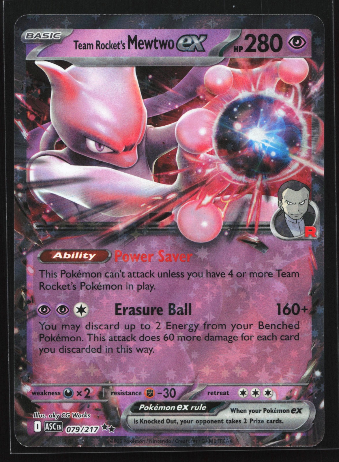 Carta Pokemon Team Rocket's Mewtwo ex 079/217 ME: Eroi Ascesi Doppia Rara