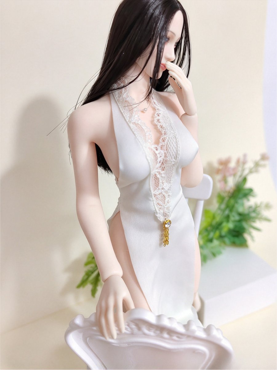 Modellino vestito spacco alto 1/6 donna bianco pizzo reggicalze vestibilità 12'' action figure