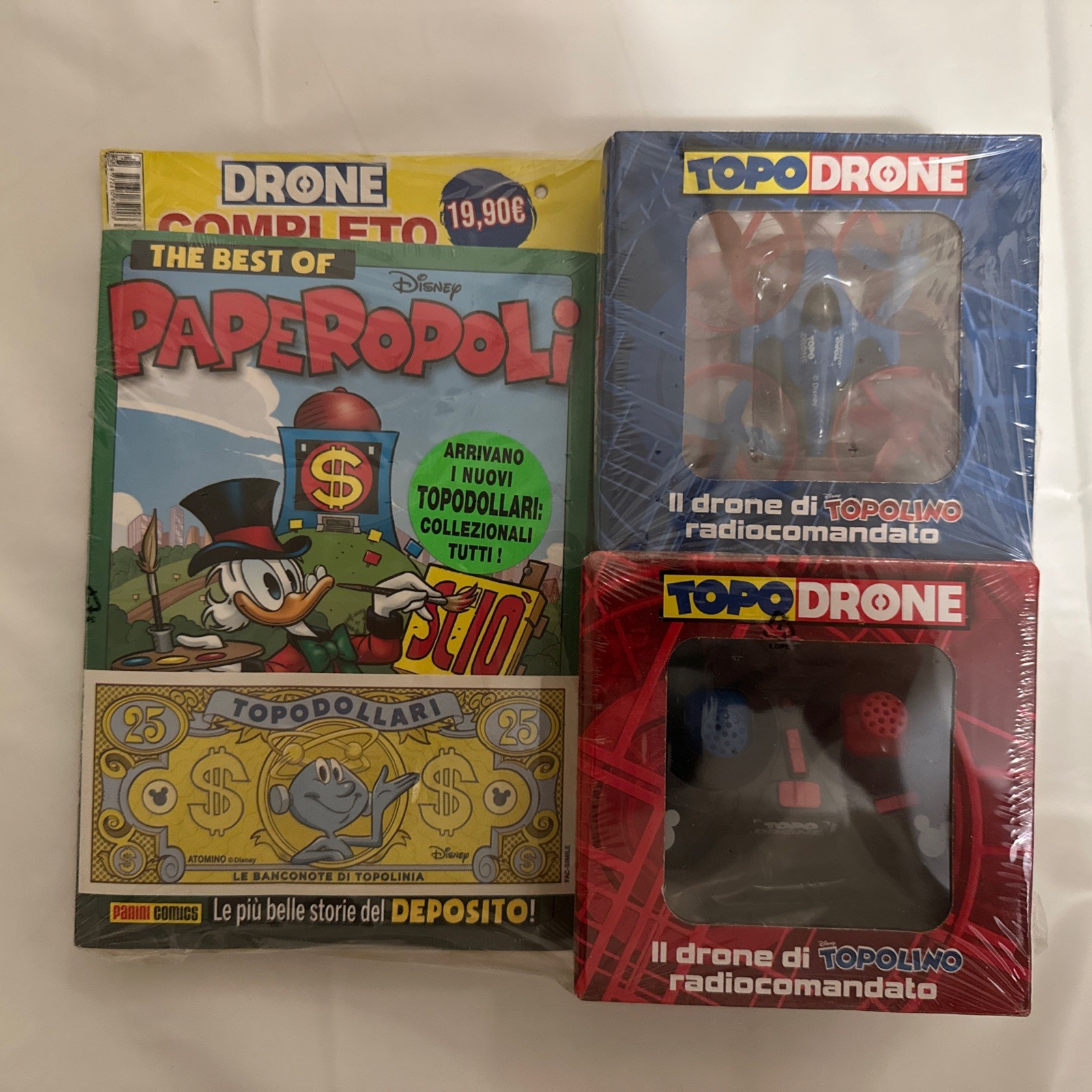 TOPOLINO PAPEROPOLI + BANCONOTA + TOPO DRONE  INCELOFANATO NUOVO