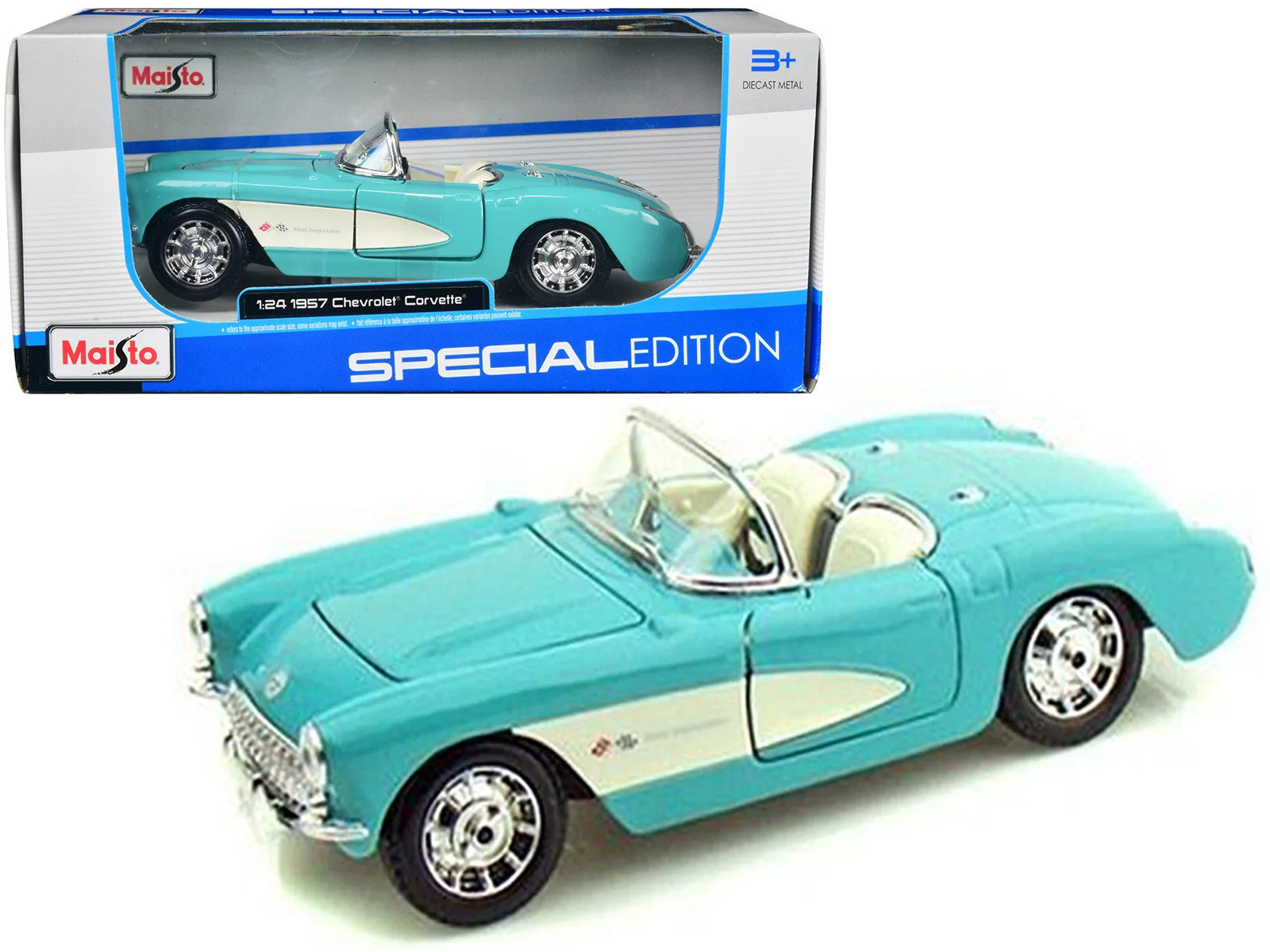 1957 Chevrolet Corvette Convertible Turquoise 1/24 Diecast Model Car - Maisto