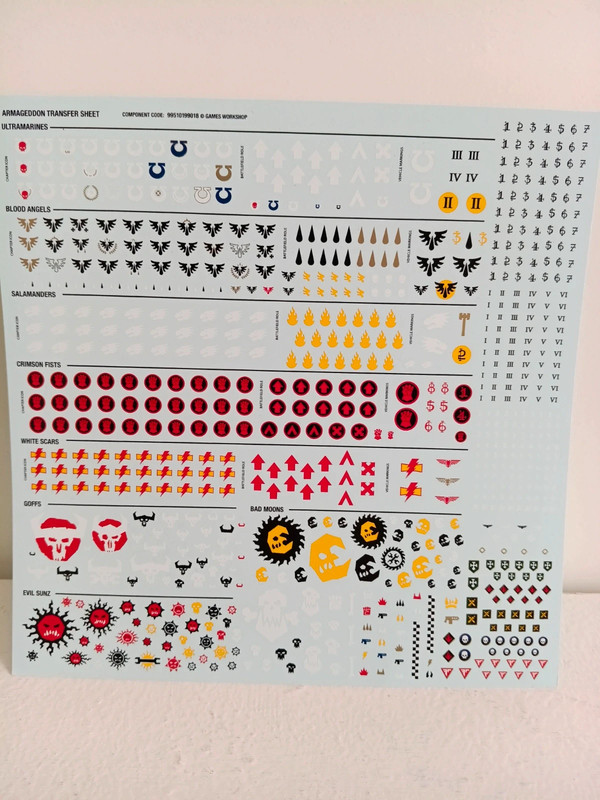 Decalco stickers planche ork et Space Marines warhammer 40000