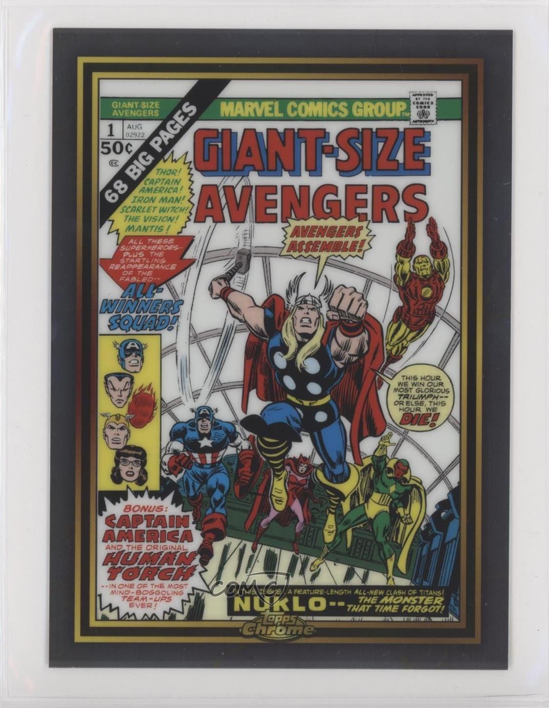2024 Topps Chrome Marvel taglia gigante 50° anniversario scatola topper Avengers #1 c7r
