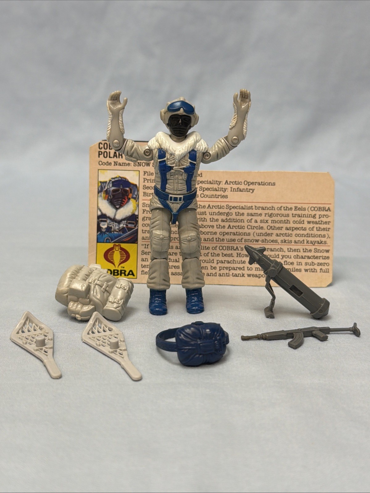 Modellino vintage GI Joe Cobra Snow Serpent completo di scheda 1985