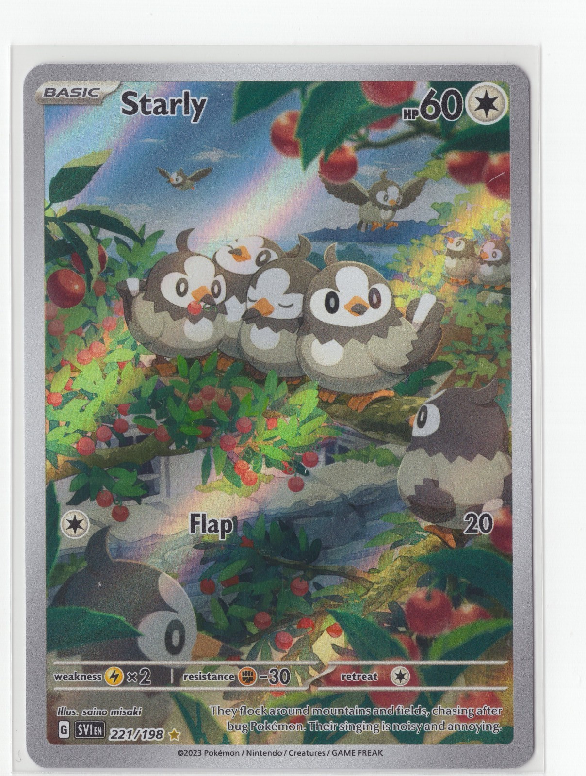 Pokemon TCG Starly 221/198 Illustrazione Raro Scarlatto e Viola Set Base Holo Nm