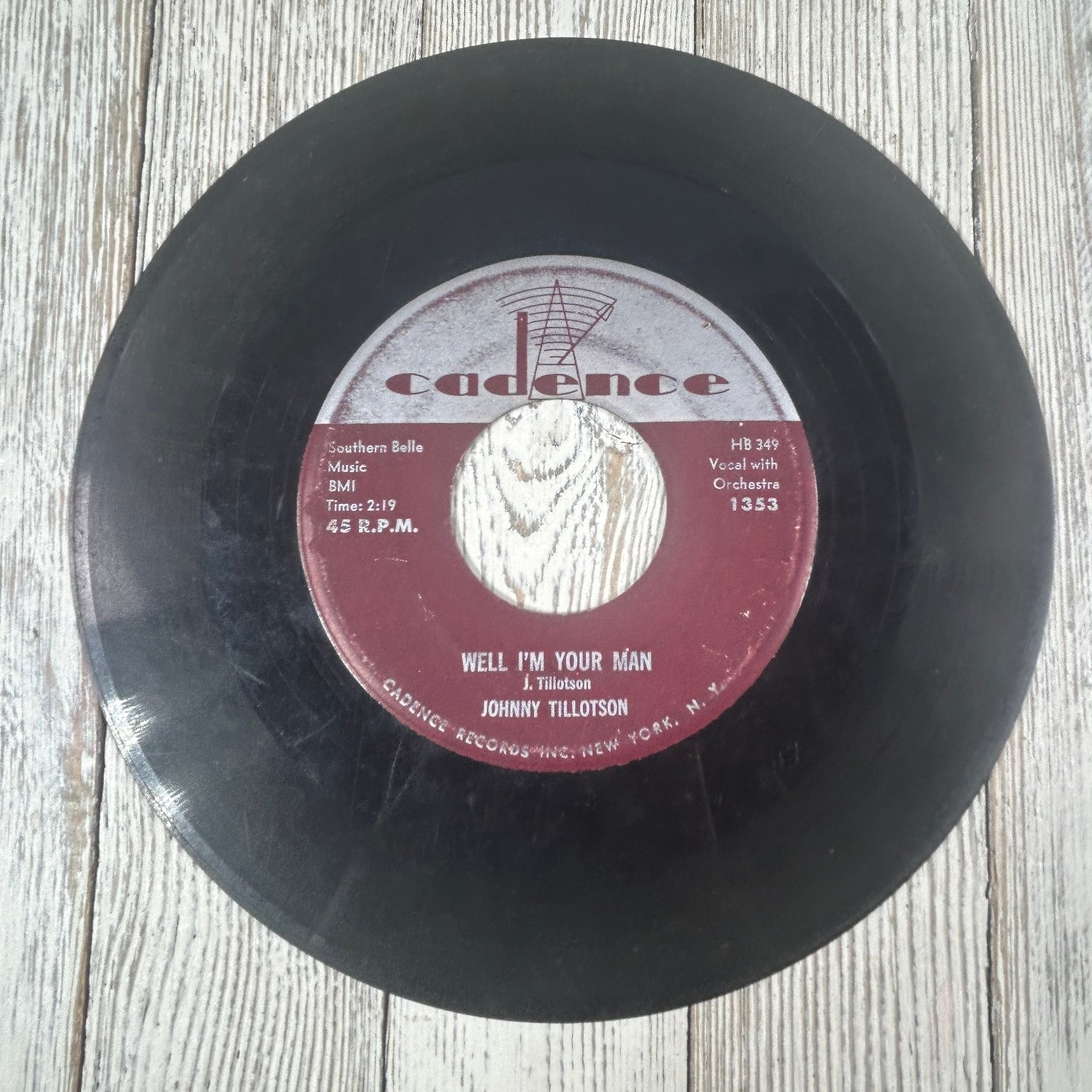 Johnny Tillotson - Well I'm Your Man 7" Record 1959 Cadence Pop 45 RPM
