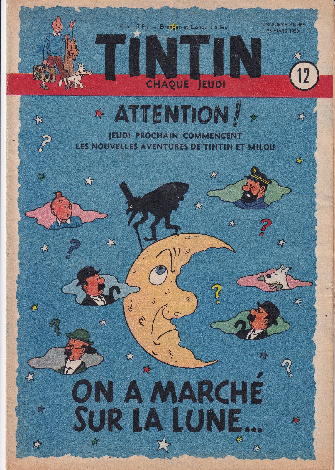 Hergé. - Journal Tintin Numéro 12 du 23 Mars 1950. Édition Belge. Très bon état.