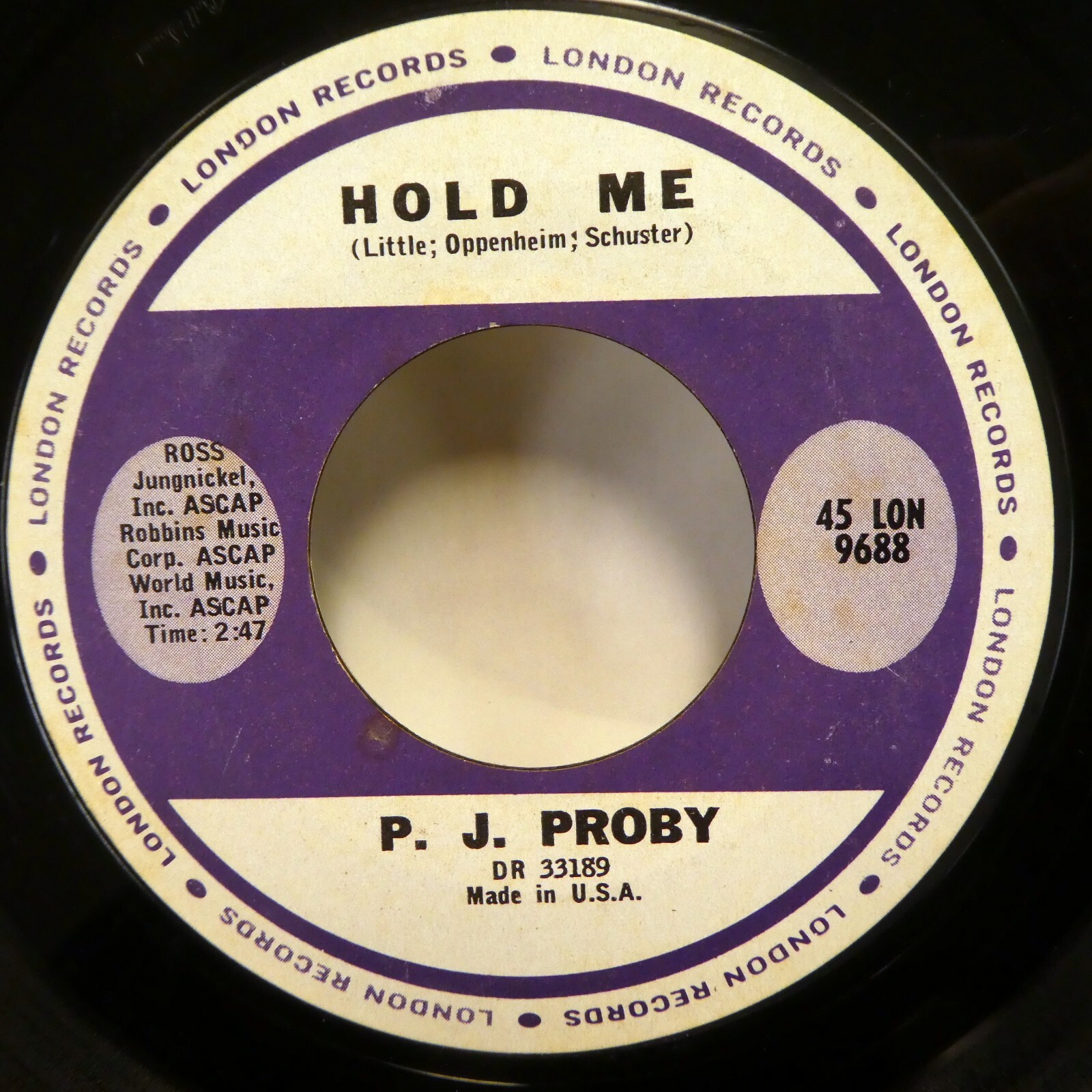P.J. PROBY 45 RPM 7" Single VG++ Hold Me / Tip of my fingers London 1964
