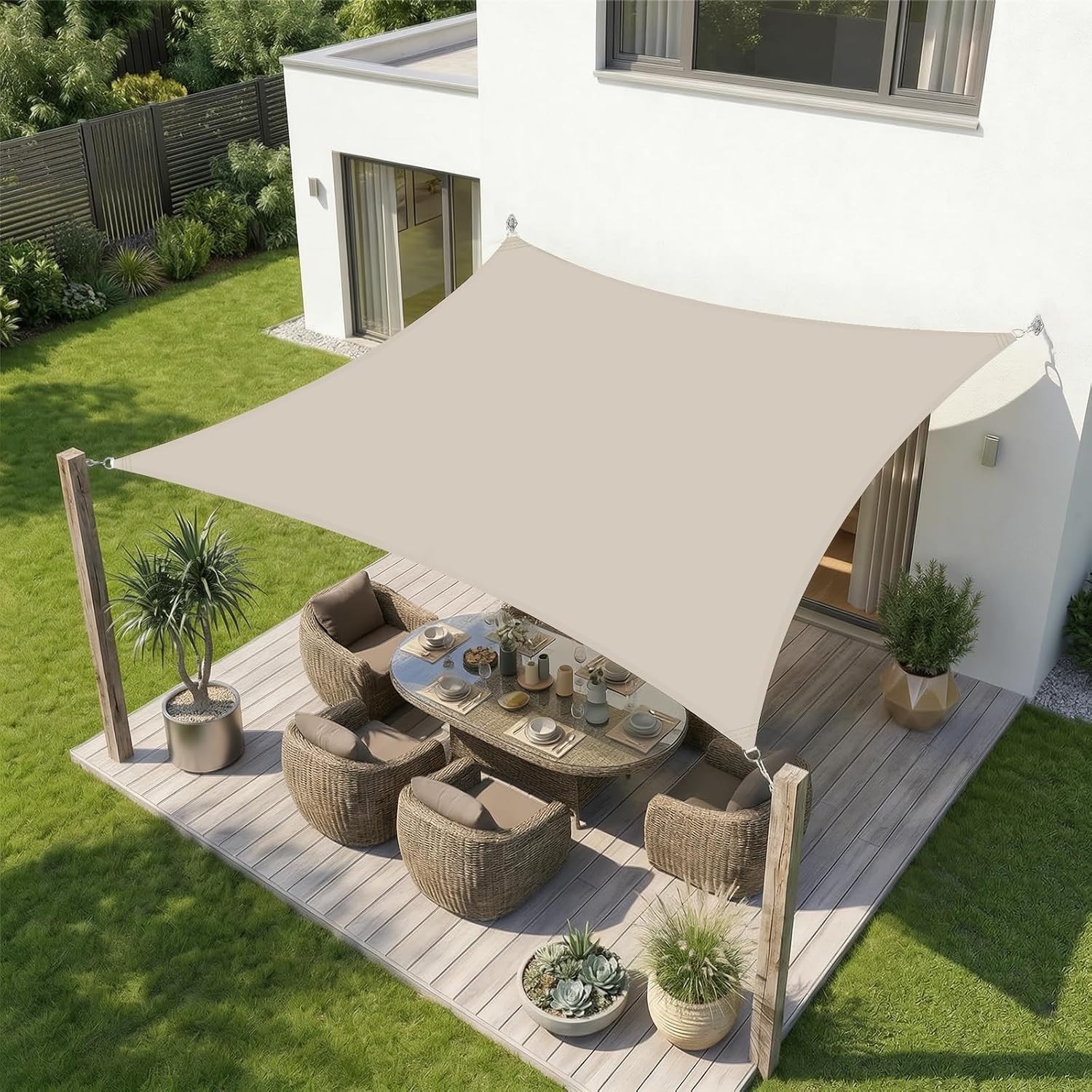Tenda da sole Sekey, 2 x 3 m, impermeabile, rettangolare, beige, resistente...