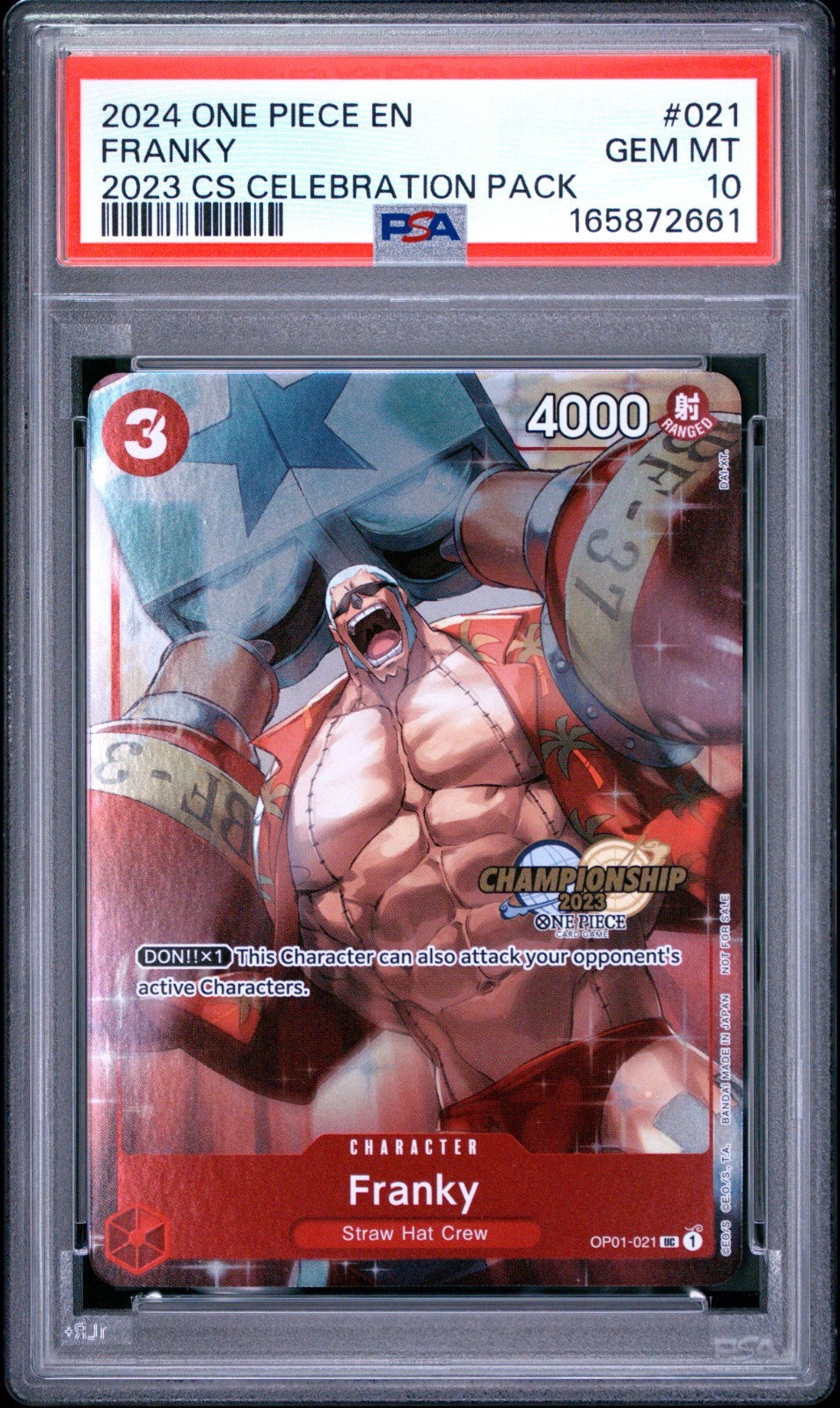 PSA 10 Franky Campionato 2023 OP01-021 Confezione Celebrazione 2024 Pezzo Unico