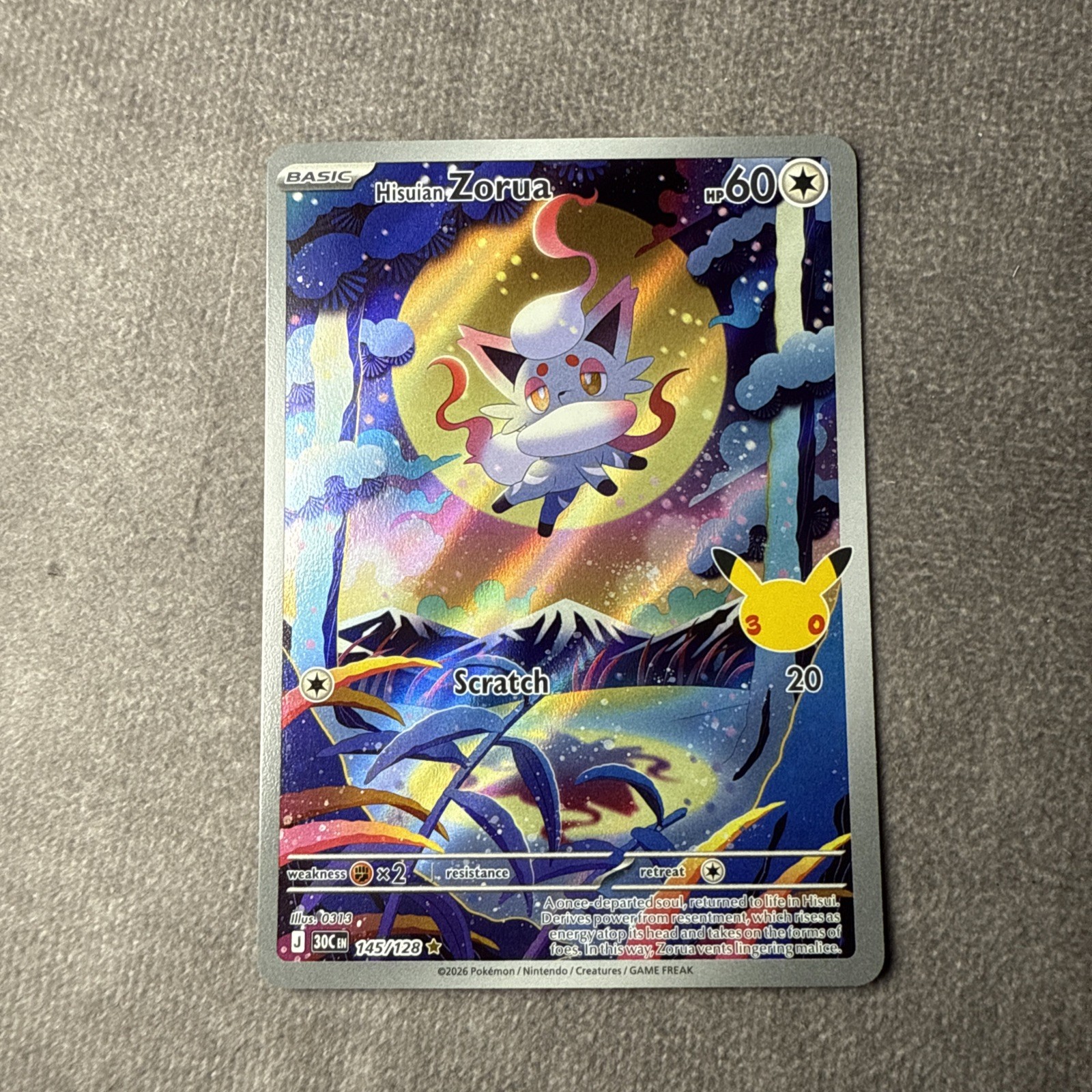 Pokemon: Hisuian Zorua 145/128 - 30° Celebrazione (30C) - Illustrazione Rara NM