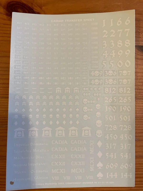 Warhammer 40k transfert sheet Cadia