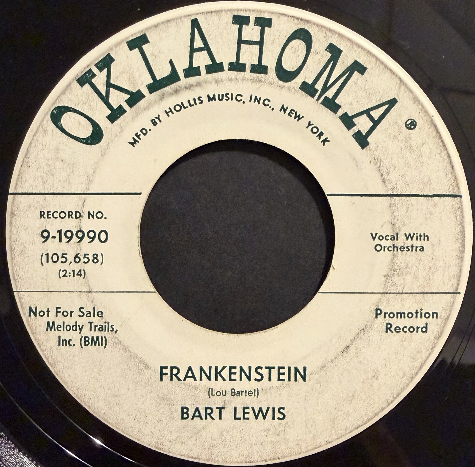 BART LEWIS - Frankenstein / Big Bad Wolf 45rpm Halloween Rock G+ Promo 1958