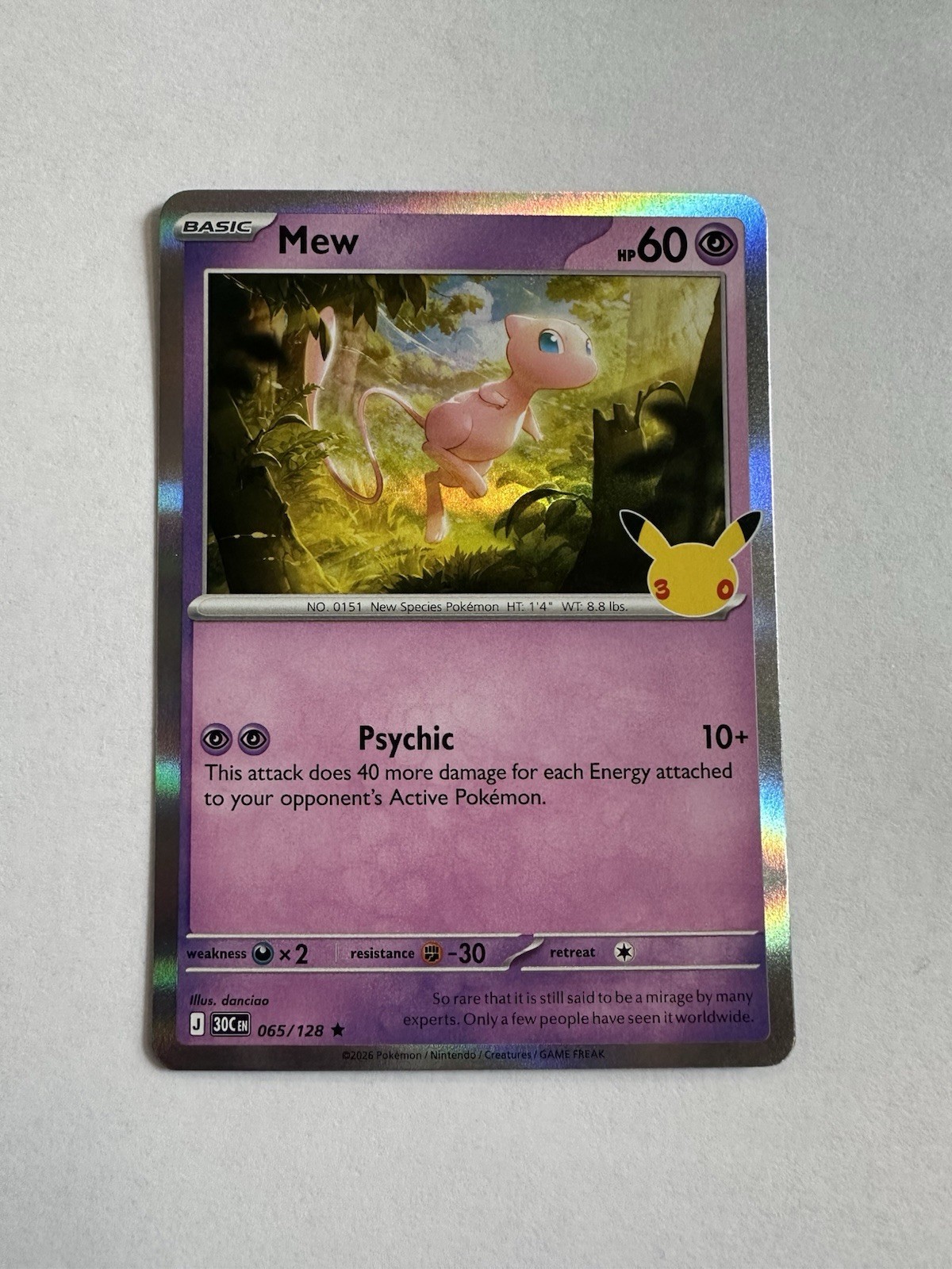 30th Anniversary Pokemon Mew 065/128 Holo Celebrations 60 HP Psychic Eng