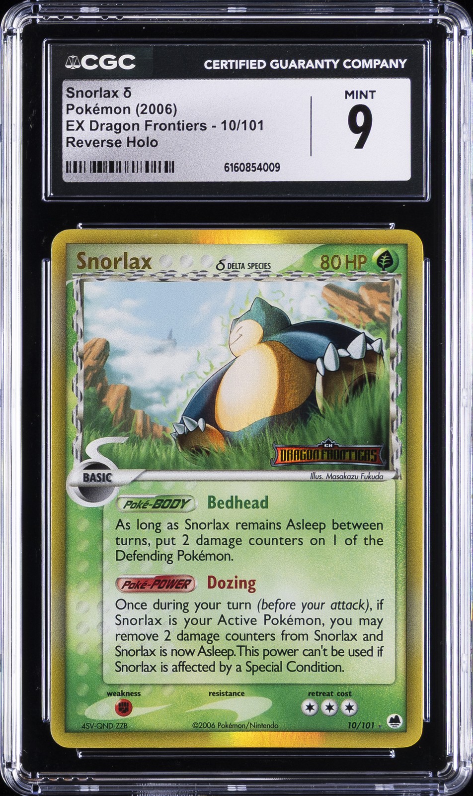 2006 POKEMON EX DRAGON FRONTIERS REVERSE HOLO SNORLAX DELTA SPECIE CGC 9