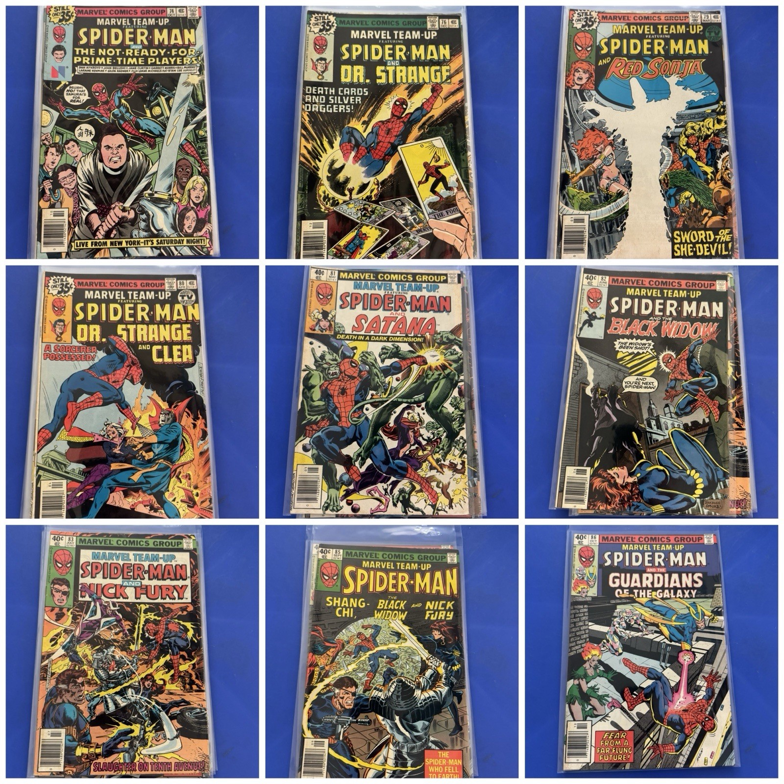 x9 Marvel Team Up Spider-man Comic Lot 74 76 79 80 81 82 83 85 86 SNL Red Sonja