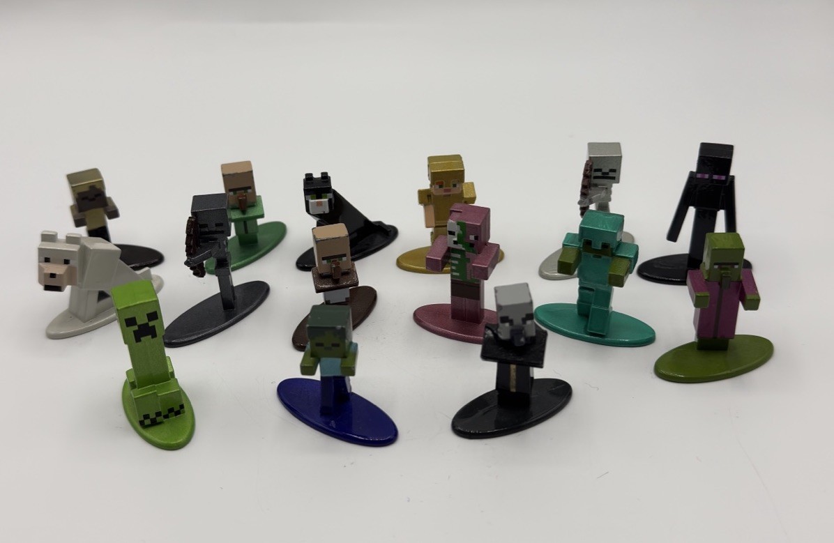 Lotto 15 Nano Figure Minecraft Metallo Die Cast Nmm Ottieni Usura/Graffi
