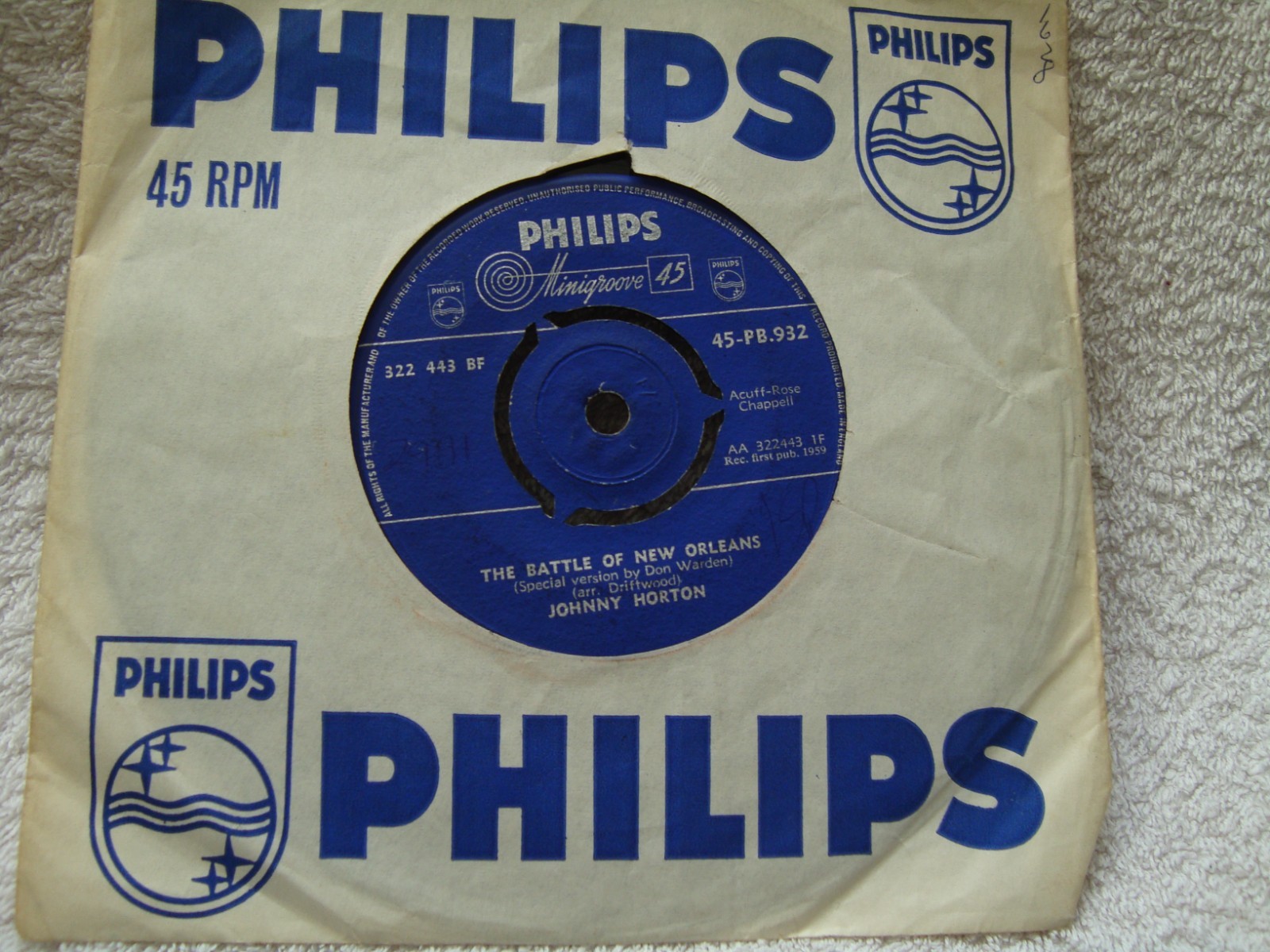 JOHNNY HORTON   THE BATTLE OF NEW ORLEANS / ALL FOR THE LOVE OF A GIRL  VINYL 7"