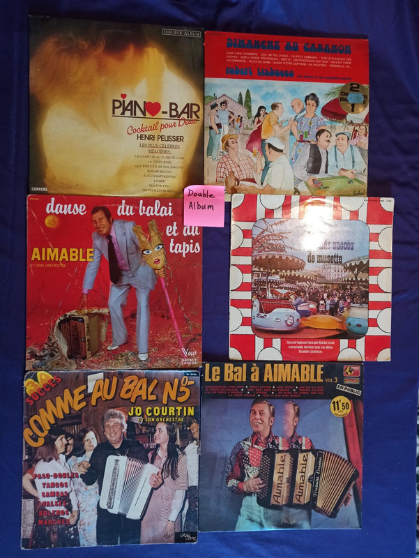 Lot de 9 disques vinyles 33trs dont 3 dbl albums bal musette, danse de salon et musique d'ambiance