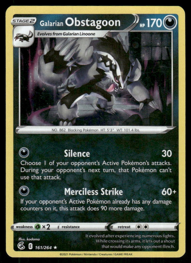 Galarian Obstagoon (Cosmos Holo) 161/264 carte promozionali e prodotti Pokemon quasi nuovo