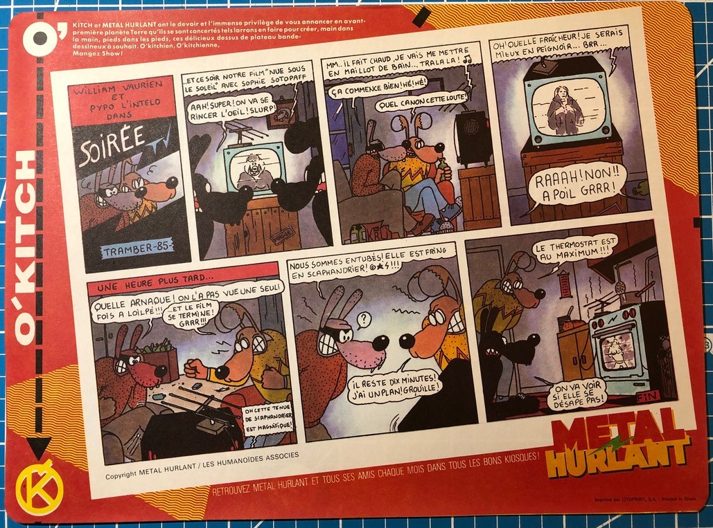 TRAMBER WILLIAM VAURIEN PLANCHE INÉDITE SET DE TABLE PUBLICITÉ O'KITCH 1986