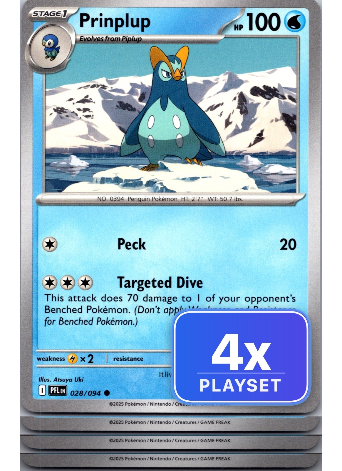 Playset di 4 2025 Pokemon Prinplup 028 Fiamme Fantastiche Comuni