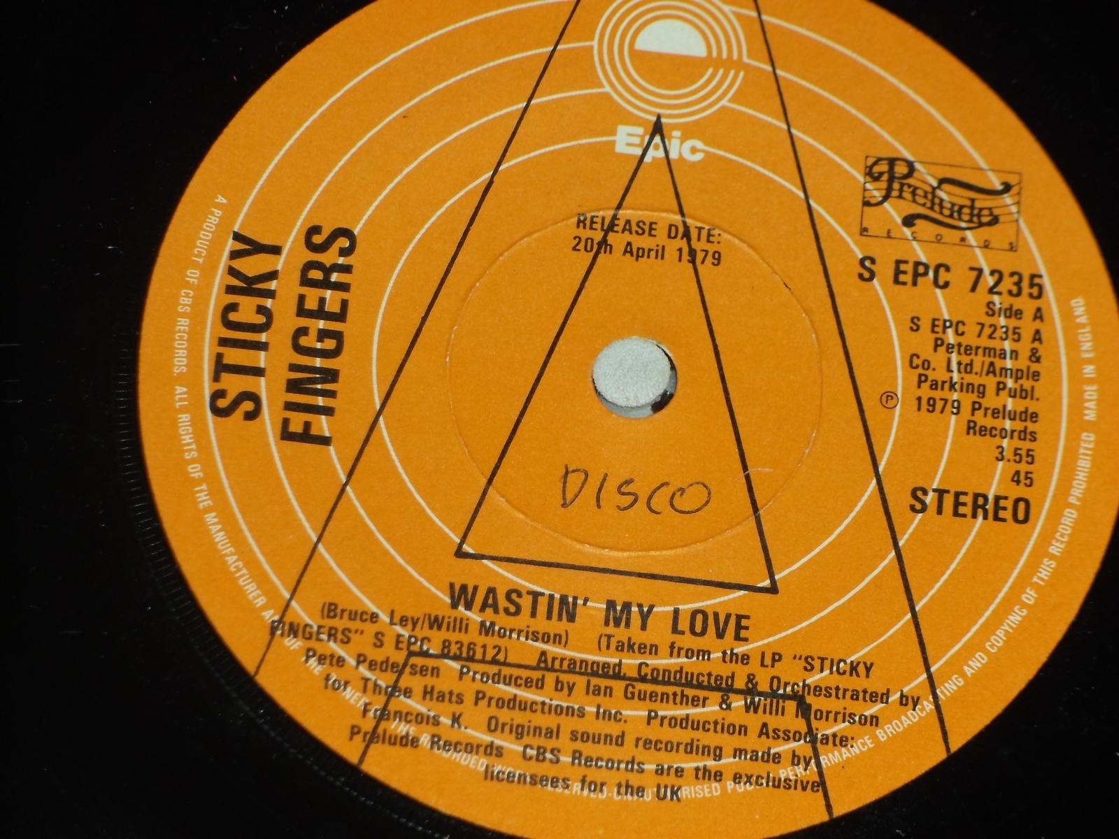 Sticky Finger:     Wasting My Love    PROMO  7"   Near Mint