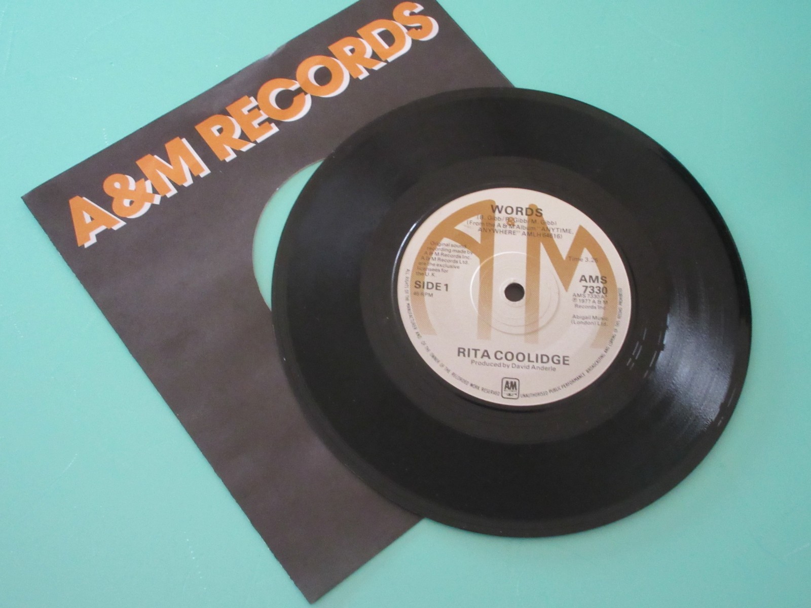RITA COOLIDGE - WORDS / SOUTHERN LADY 7" VINYL SINGLE 1977 A&M RECORDS 7330