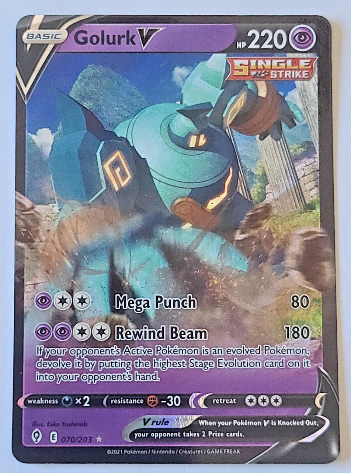 Pokemon TCG: Golurk V Evolving Skies #070/203 Full Art MINT
