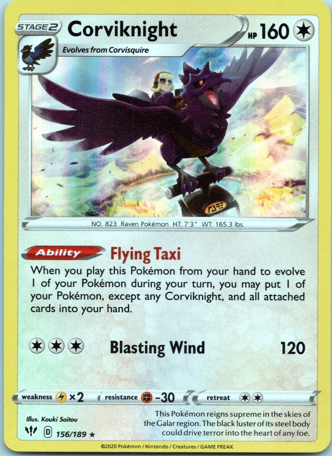 Corviknight 156/189 Holo Rare Darkness Ablaze Pokemon Near Mint