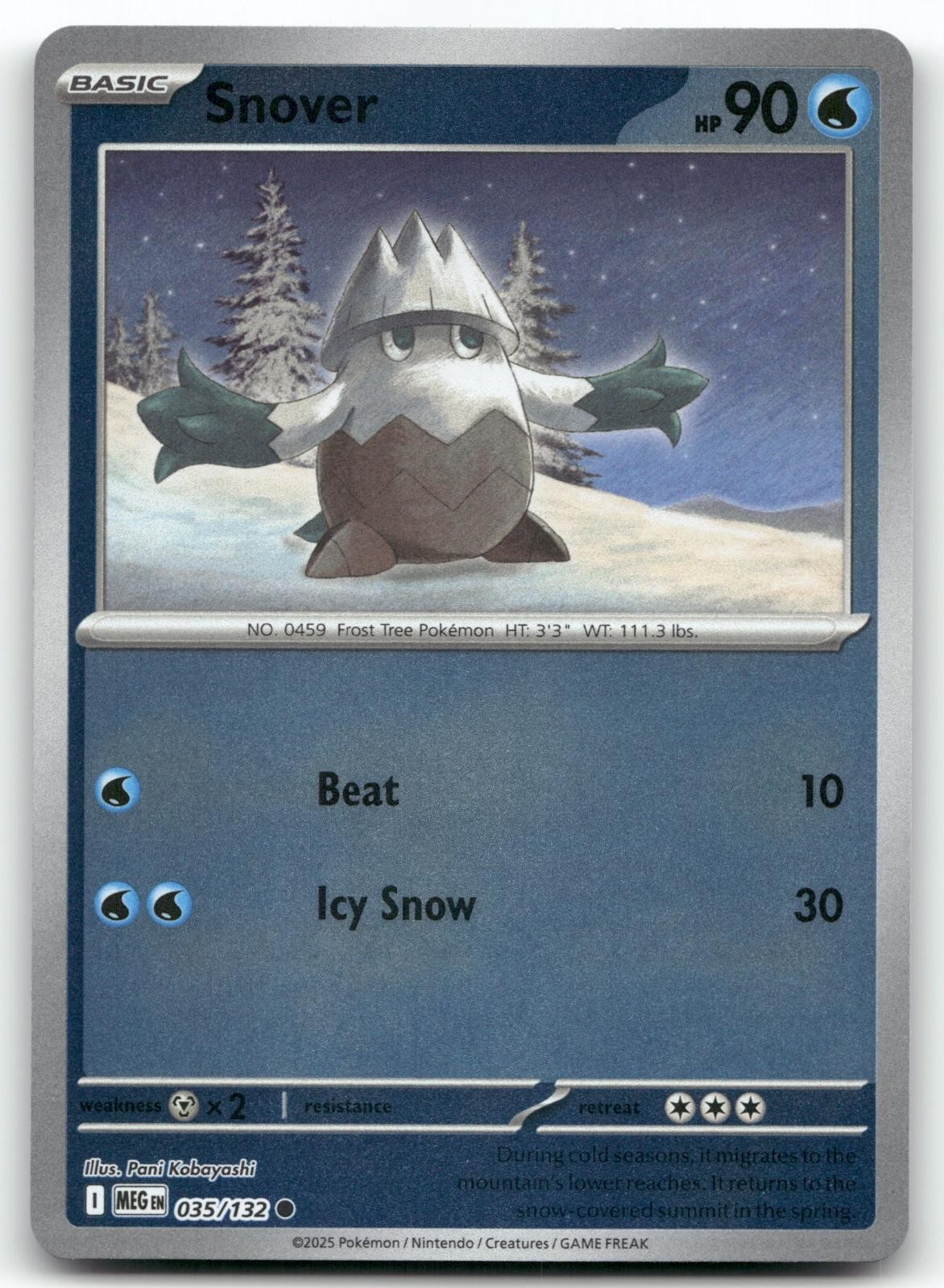 SNOVER 035/132 COMMON REVERSE HOLO MEGA EVOLUTION POKEMON NEAR MINT