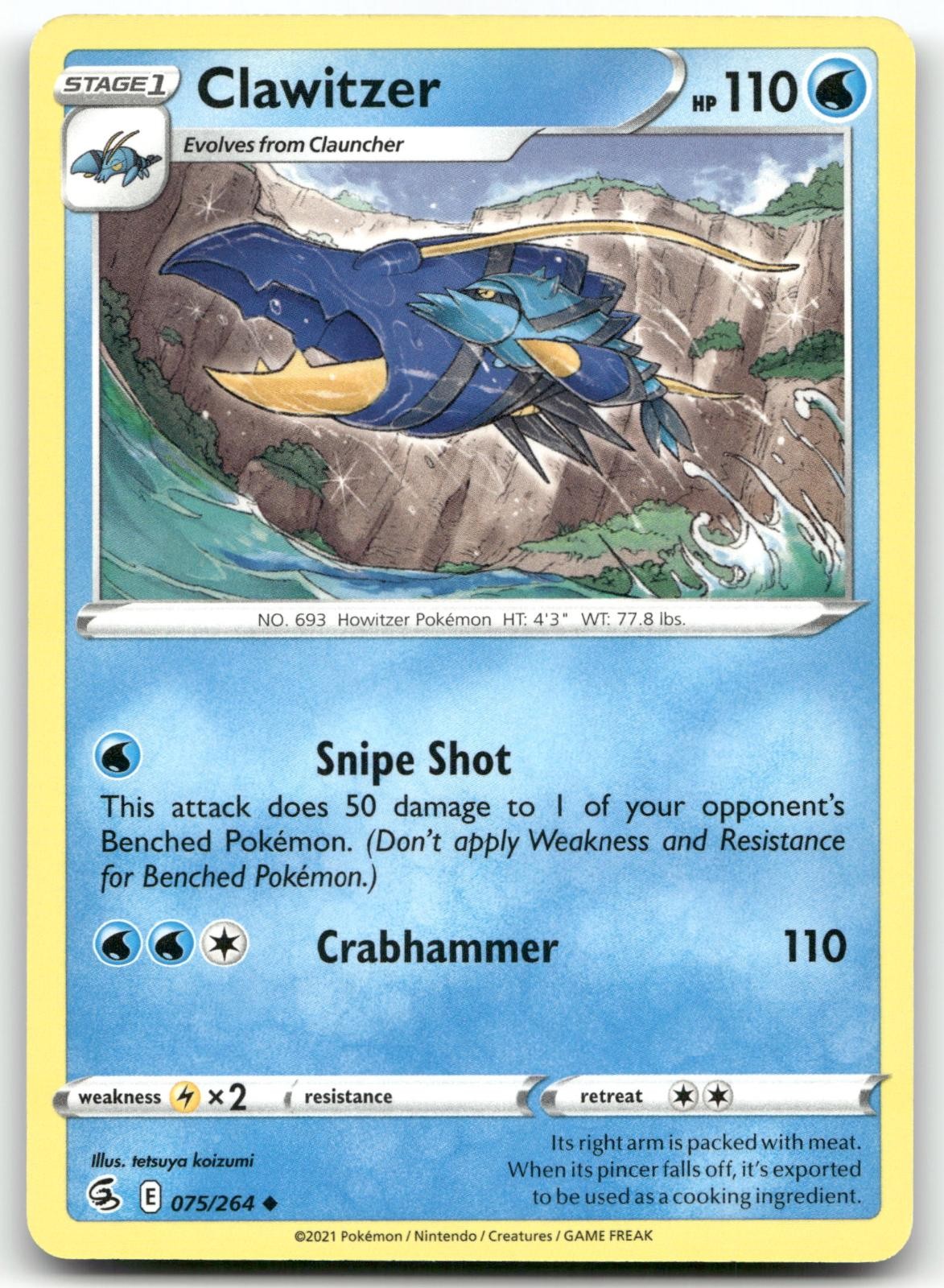 CLAWITZER 075/264 UNCOMMON FUSION STRIKE POKEMON NEAR MINT