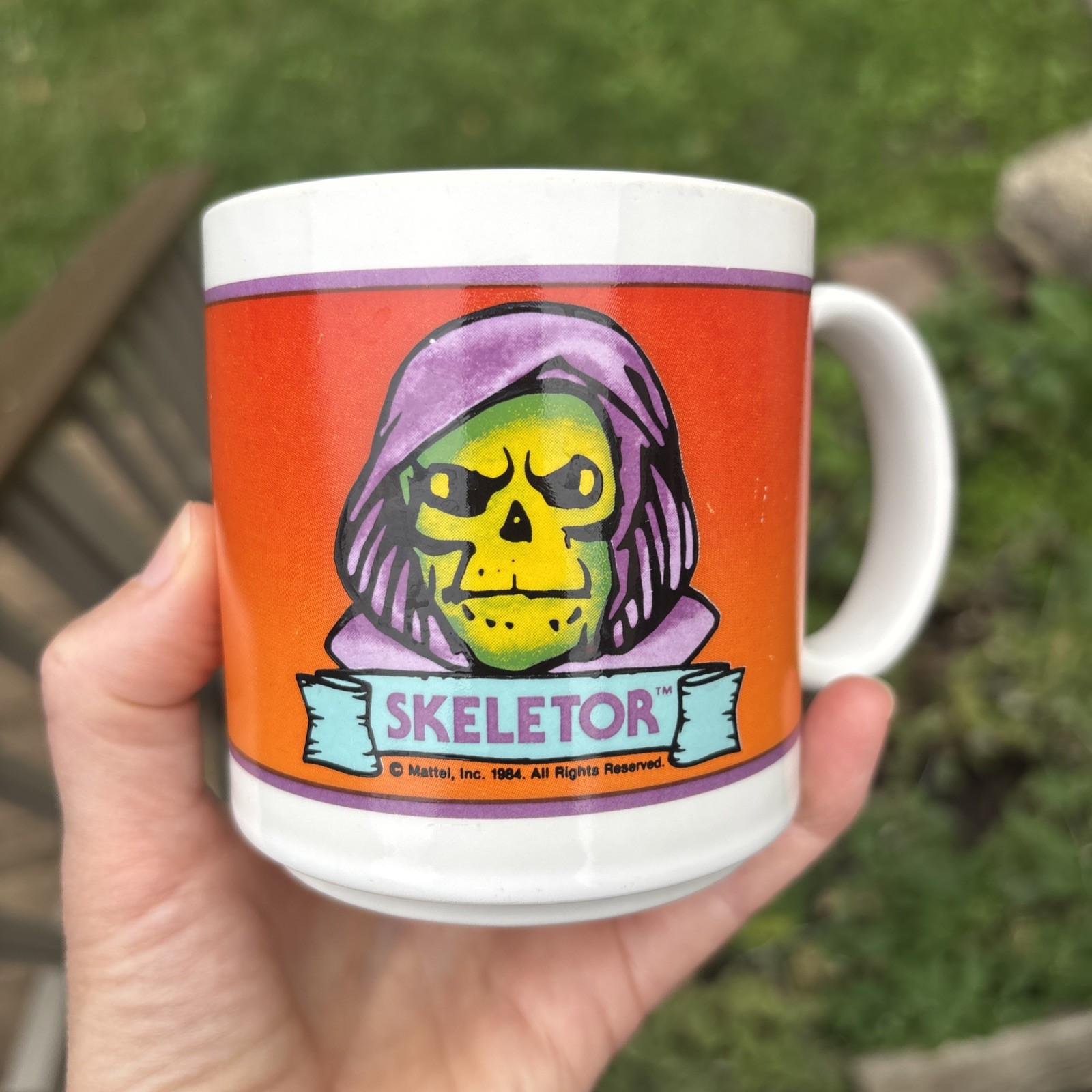 Tazza da caffè vintage 1984 Masters of the Universe scheletro ceramica, Graal!!