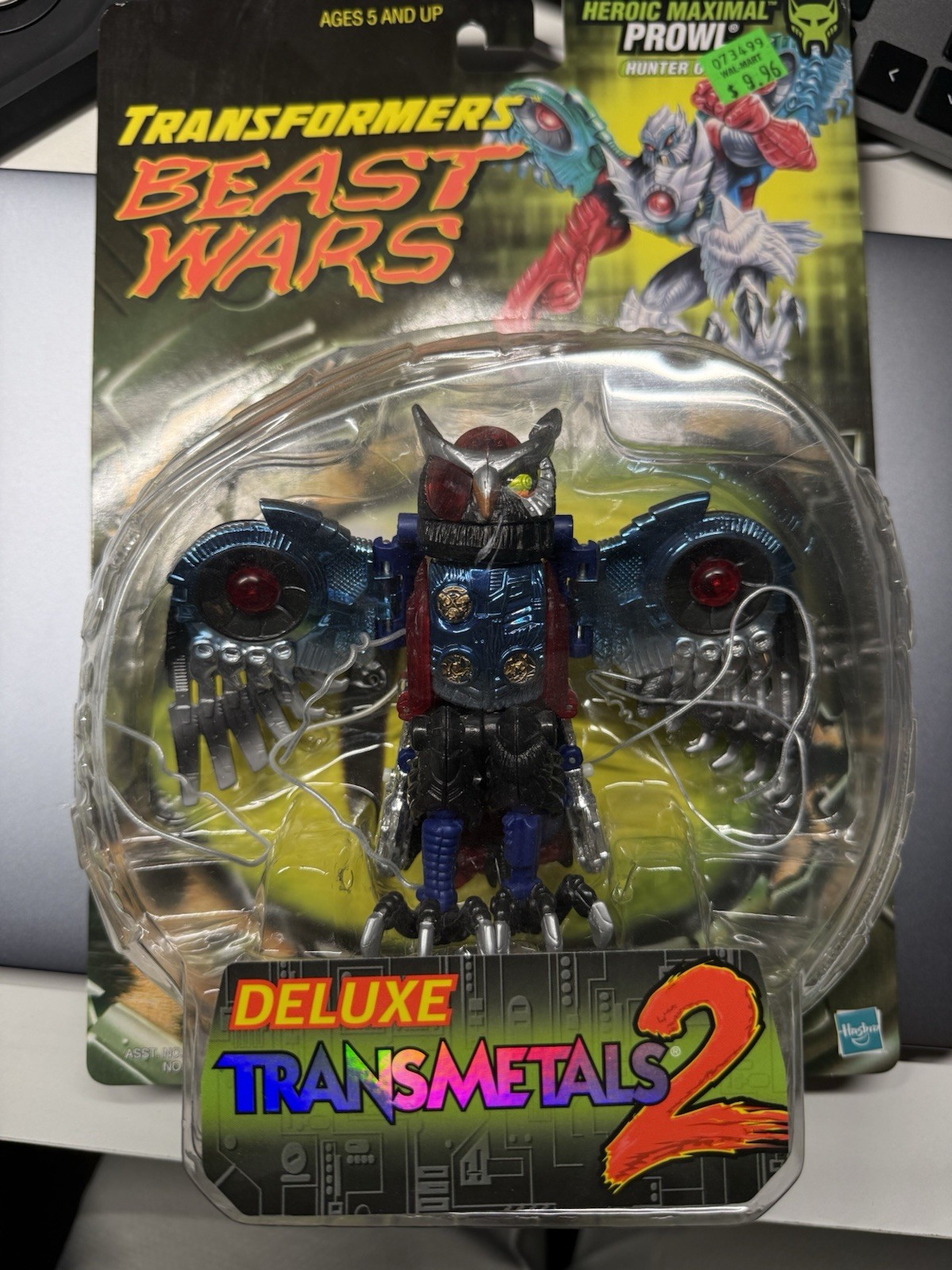 Hasbro Transformers Beast Wars Transmetals 2 Deluxe Prowl Owl nero come nuovo con carta