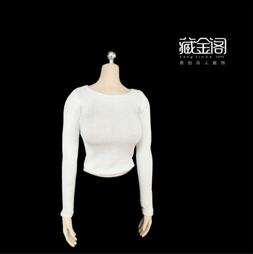 T-shirt aderente manica lunga bianca 1/6 donna vestibilità 12'' soldatini figura corpo