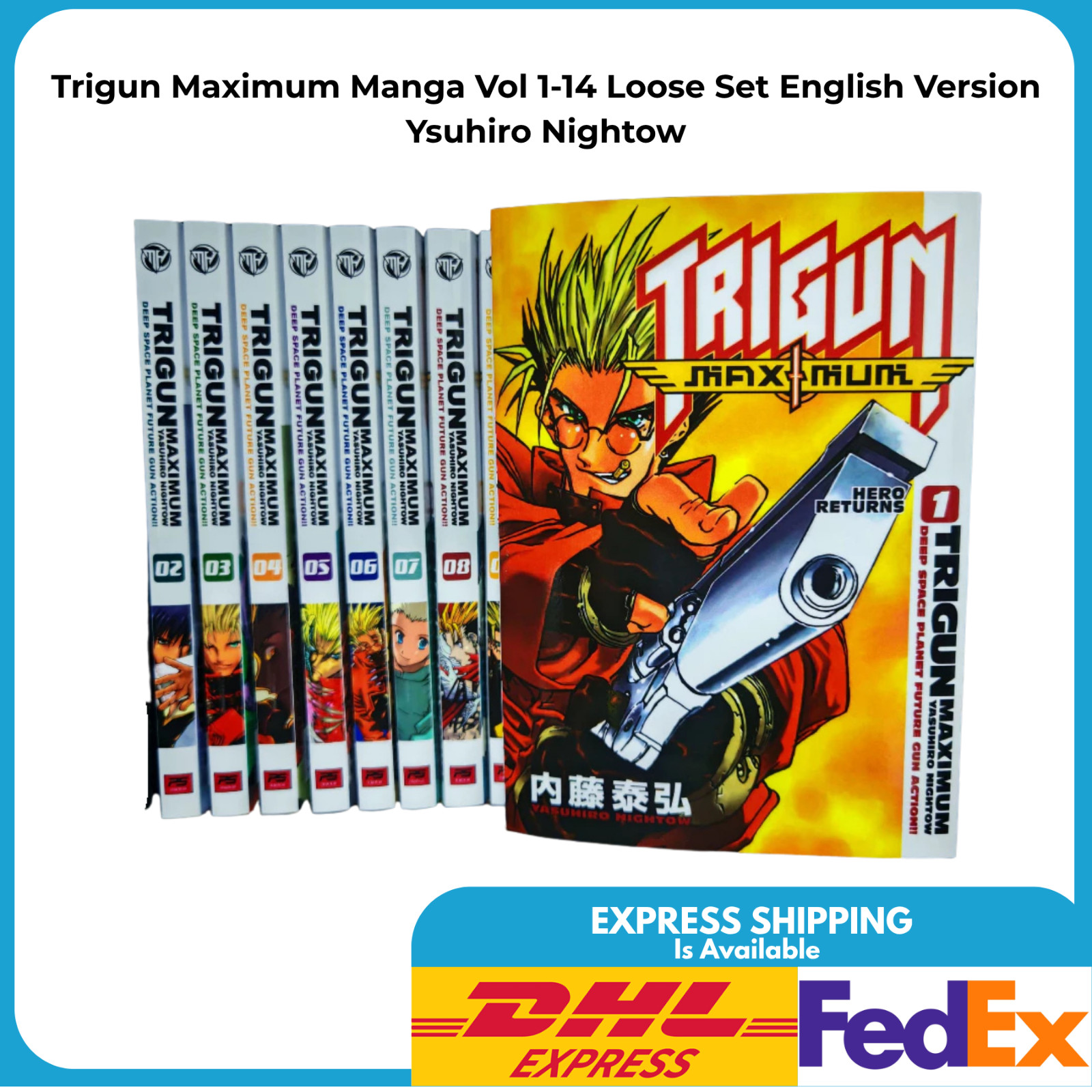 Trigun Maximum Manga Vol 1-14 Set Sciolto Versione Inglese Ysuhiro Nightow