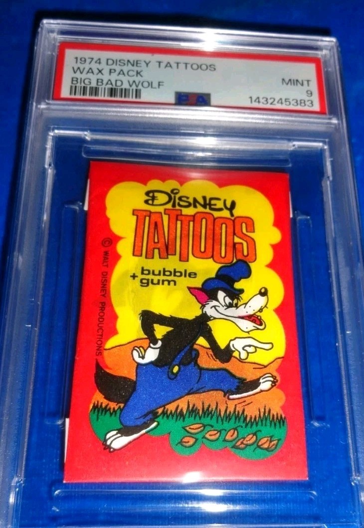 Confezione Cera Tatuaggi Disney 1974 - Grande Lupo Cattivo PSA 9 come nuovo!